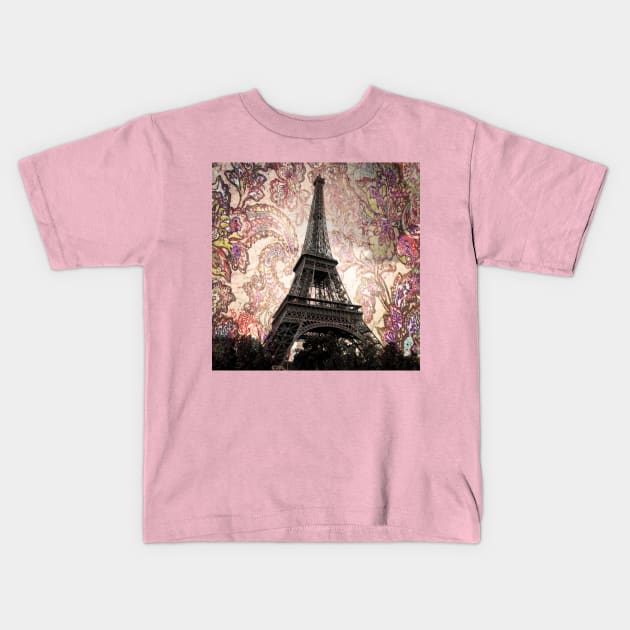 Floral Eiffel Tower in Paris, France Kids T-Shirt by Christine aka stine1